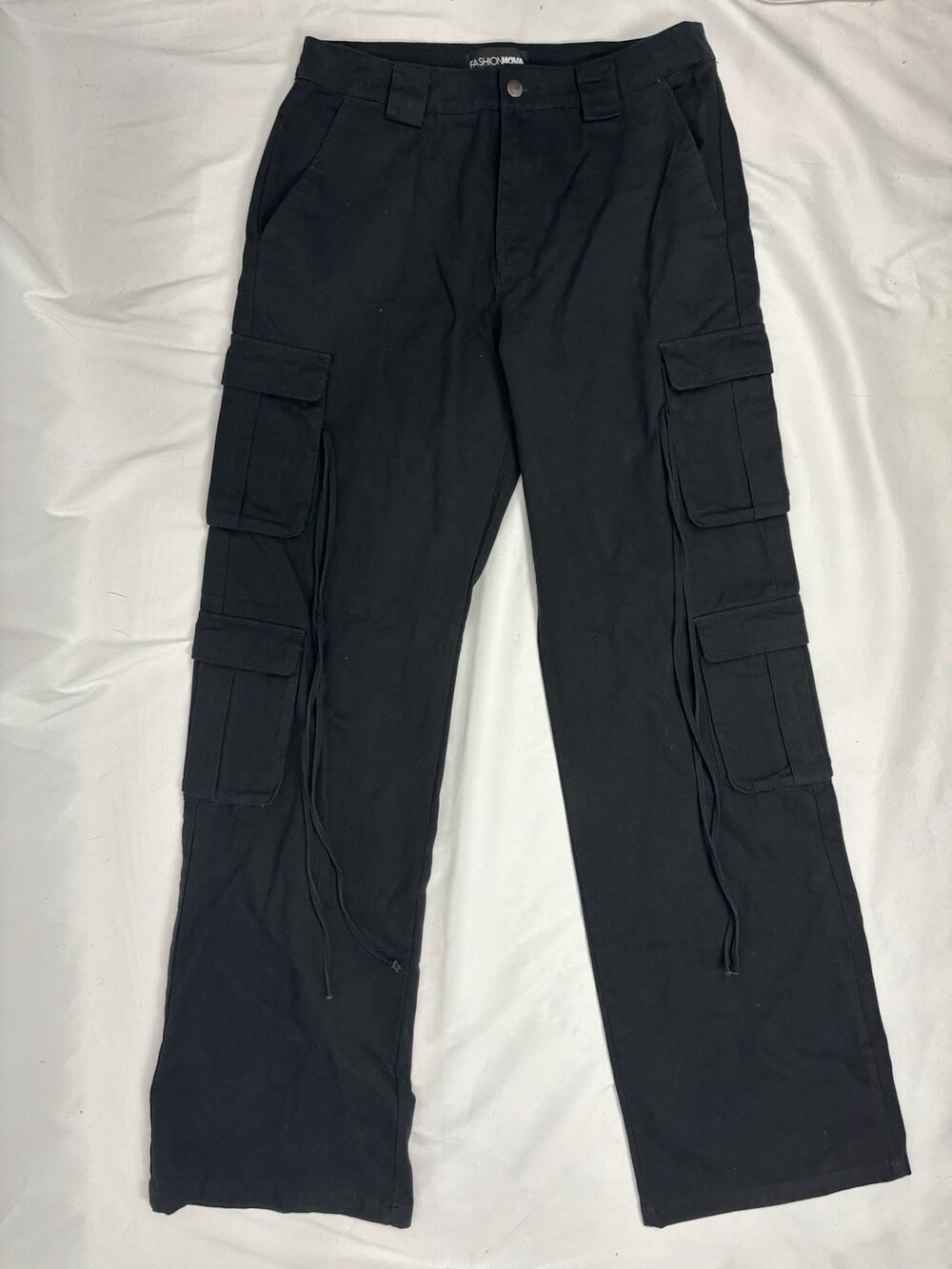 NWT Fashion Nova Black Utility Y2K Cargo Pants Wide Leg Women’s Size M 30x36